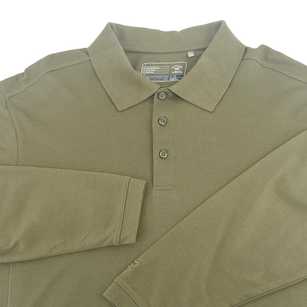 Cutter & Buck Polo Long Sleeve DryTec Olive Green XL Pima Cotton Golf Shirt